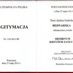 Srebrny Krzyż Zasługi dla pani Janiny Bednarskiej